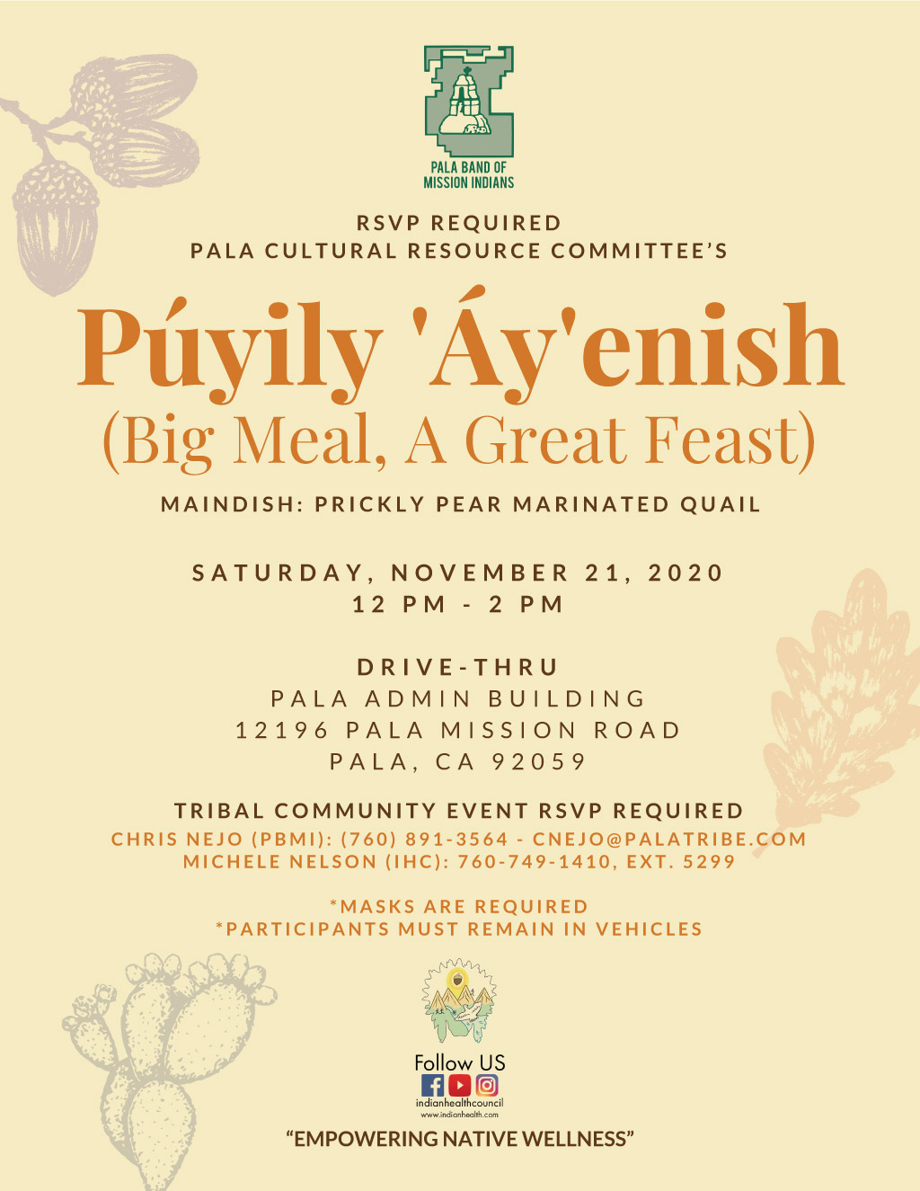 Pala Band of Mission Indians Indian Health Council California Púyily 'Áy'enish Big Meal A Great Feast 2020