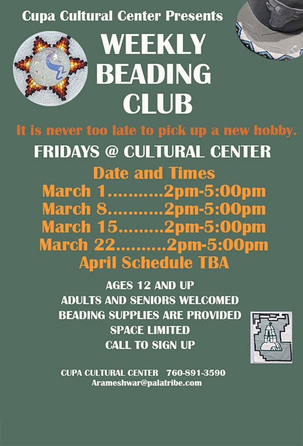 Pala Band California Cupa Cultural Center Event Weekly Beading Club