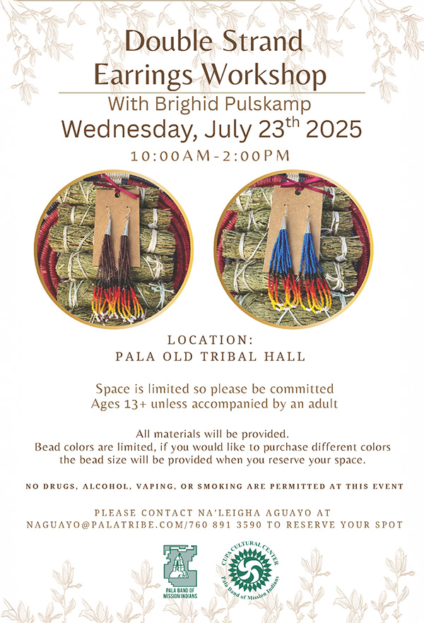 Pala Band California Cupa Cultural Center Event Double Strand Earrings Beading Workshop Brighid Pulskamp
