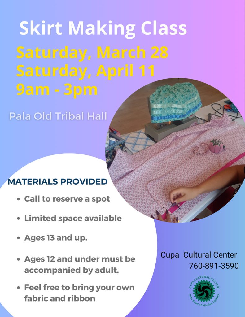 Pala Band California Cupa Cultural Center Event Skirt Making Class